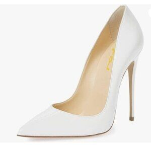 FSJ Women Formal Pointed Toe Pumps High Heel Sexy Stilettos Slip On Office White